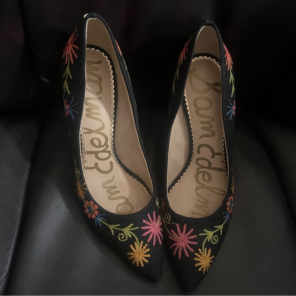 Sam Edelman Black Floral Heels Elegant Stiletto Pumps size 8